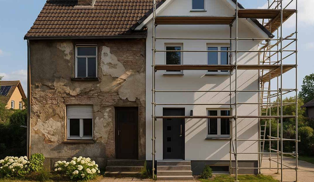 ein geteiltes Haus, halbsaniert und halb unsaniert